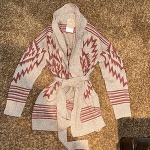 Lavender Tribe Chic Beige and Rust Patterned Women's Cardigan